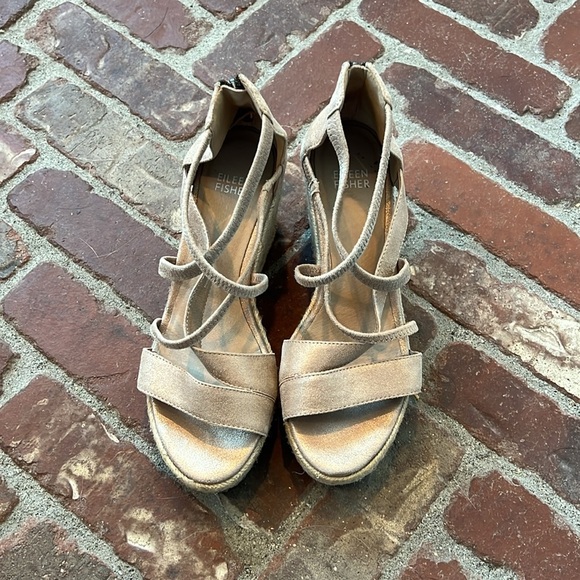 Eileen Fisher Wanda Tumbled Nubuck Espadrille Wedges Crisscross Straps - Picture 4 of 8